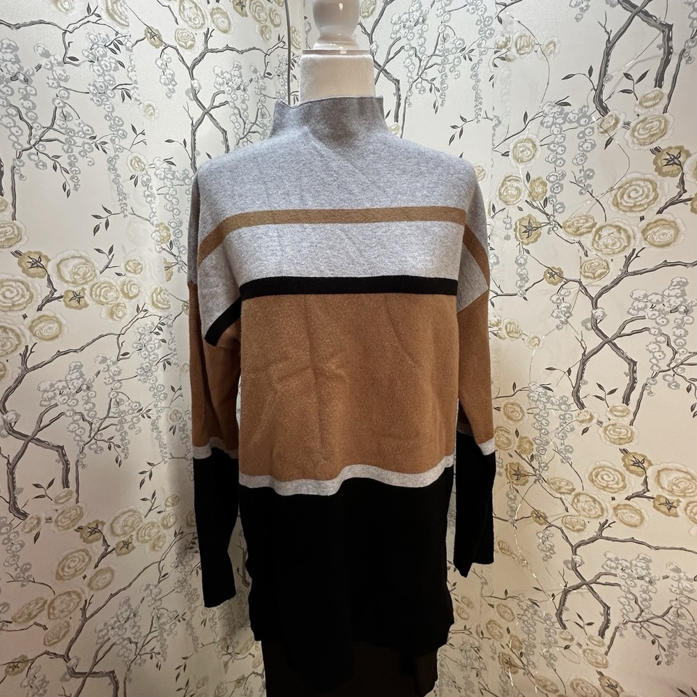 Cynthia Rowley Colorblock Women's Sweater Sz XL Brown/Gray Pull On Stretch